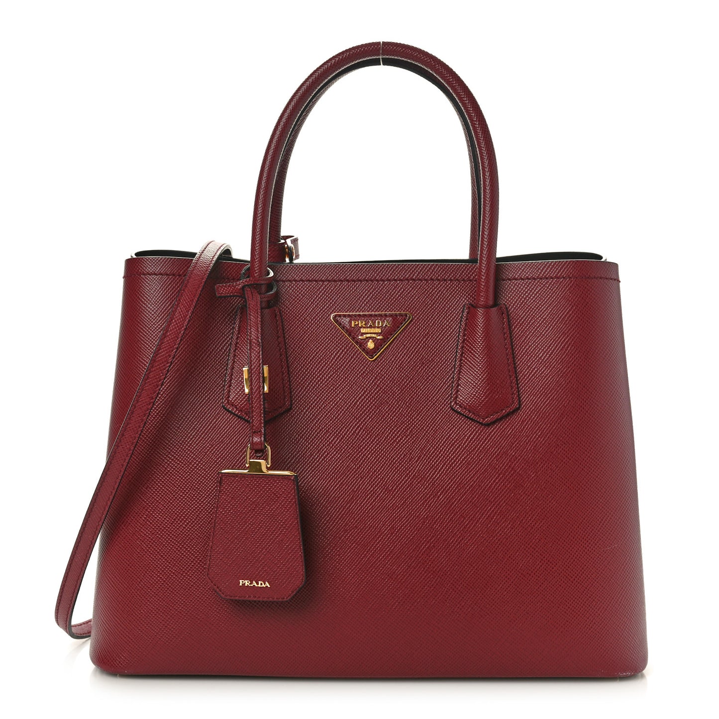 Saffiano Cuir Small Double Bag Cherry Black