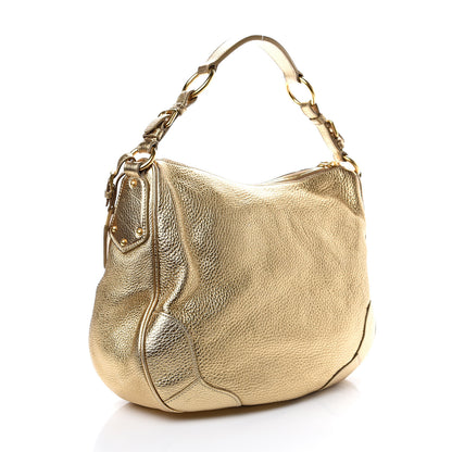 Prada Vitello Daino Metallic Hobo Gold 2 of 14