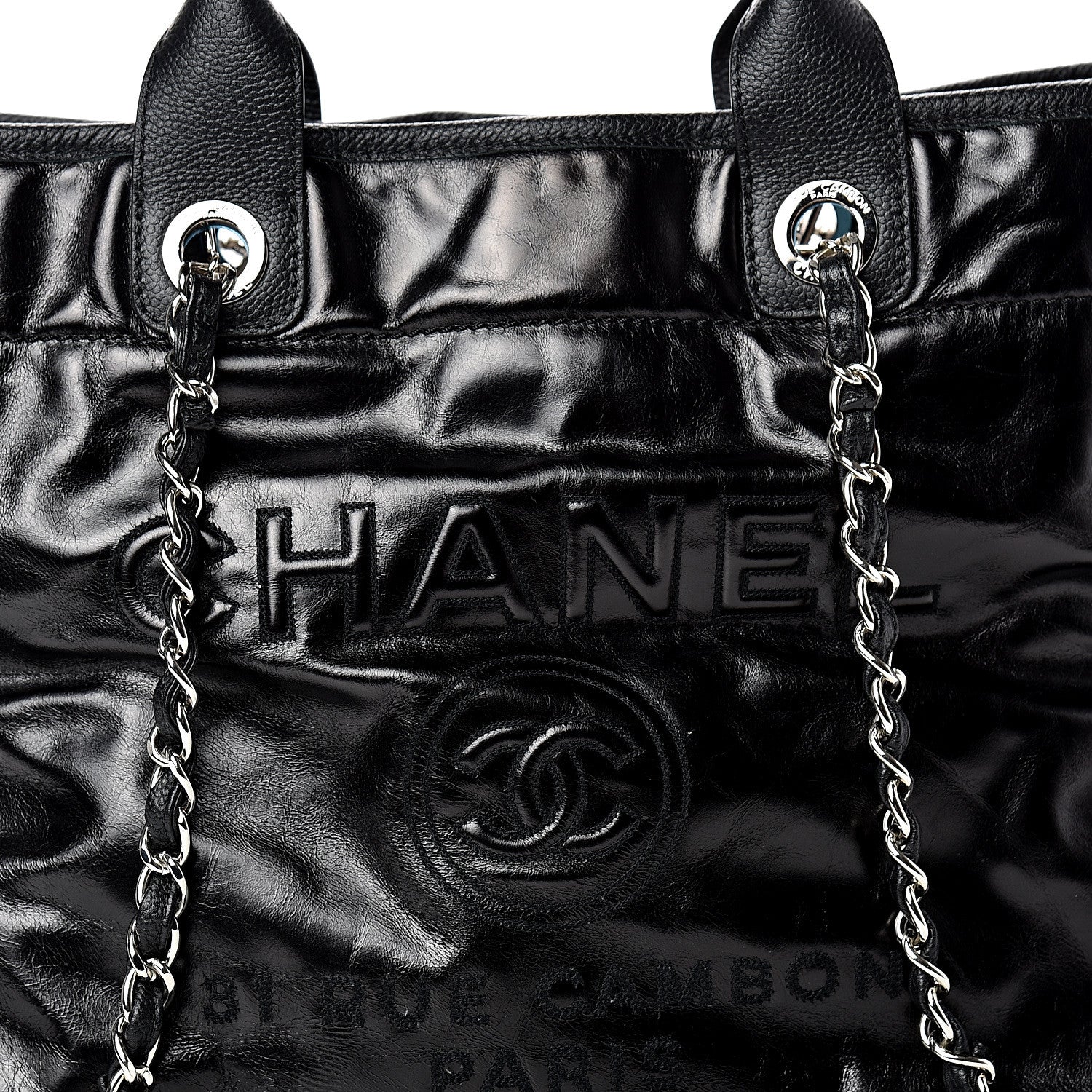 Chanel Glazed Calfskin Medium Deauville Tote Black 7 of 9