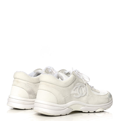Chanel Suede Calfskin Fabric CC Sneakers 39.5 White 4 of 32