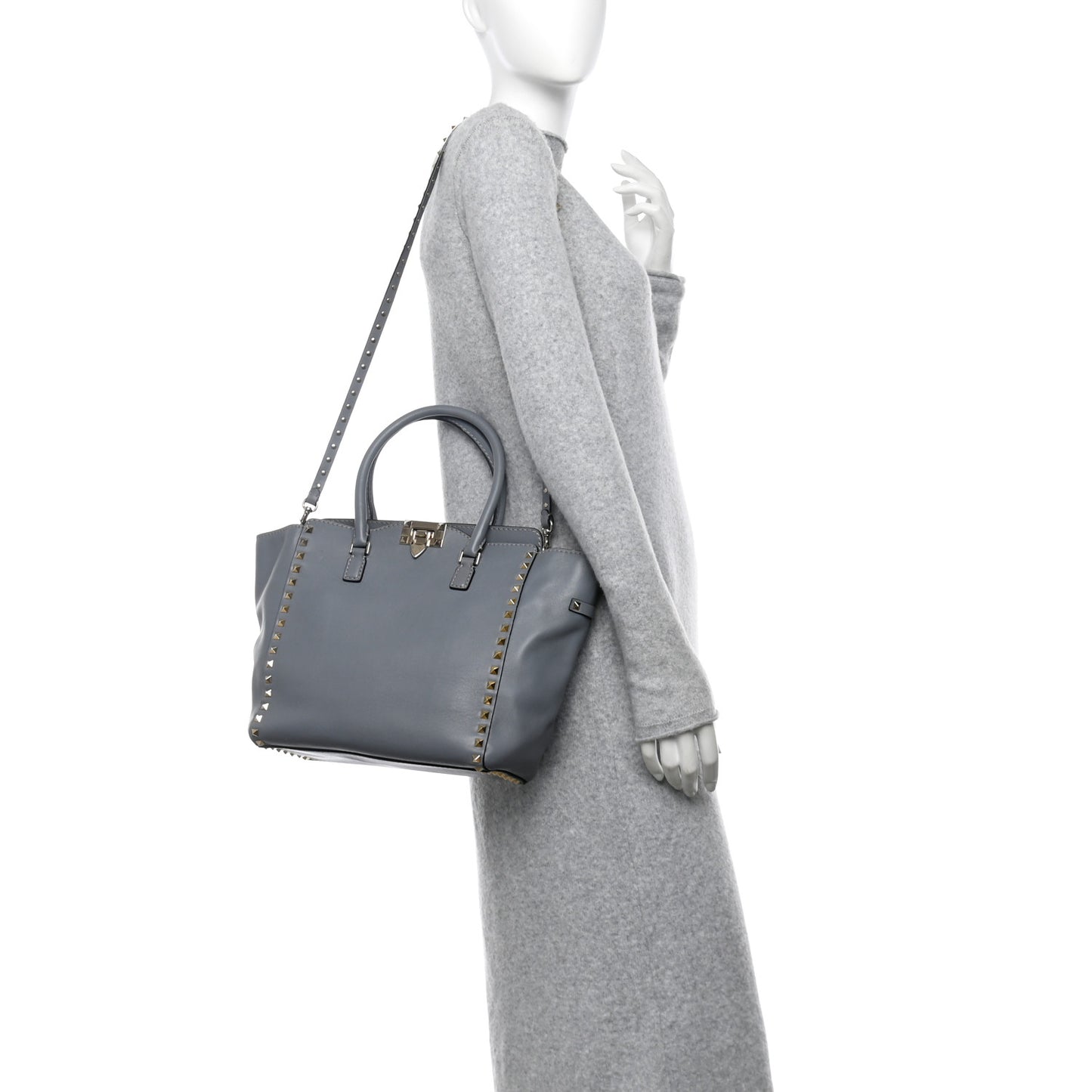 Vitello Rockstud Double Handle Tote London Stone