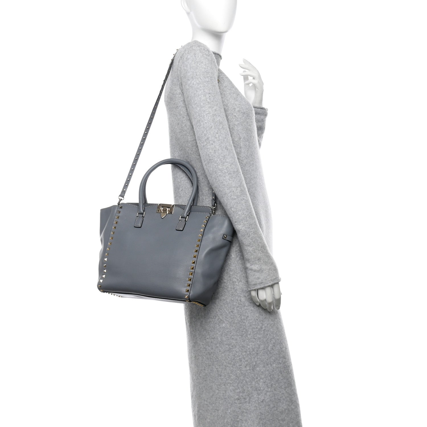 Valentino Garavani Vitello Rockstud Double Handle Tote London Stone 2 of 16