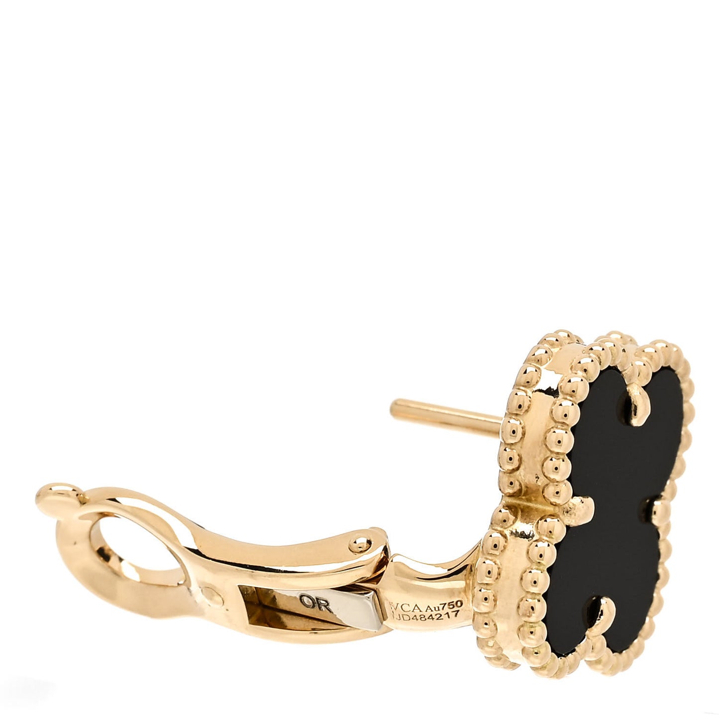 18K Yellow Gold Black Onyx Vintage Alhambra Earrings