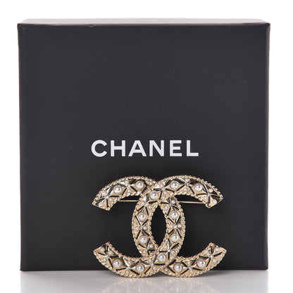 Chanel Pearl Crystal CC Brooch Gold 4 of 4