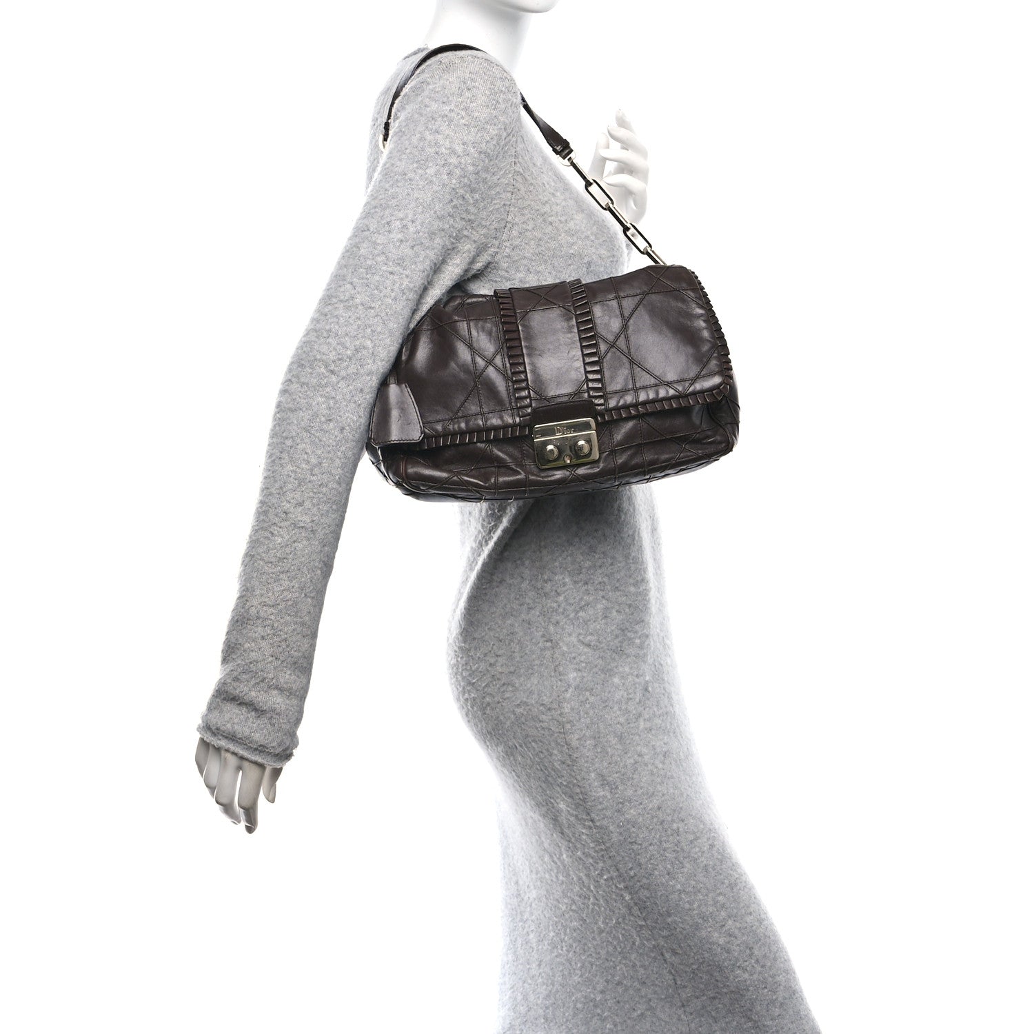 Christian Dior Lambskin Cannage Ruffle New Lock Flap Dark Brown 2 of 10