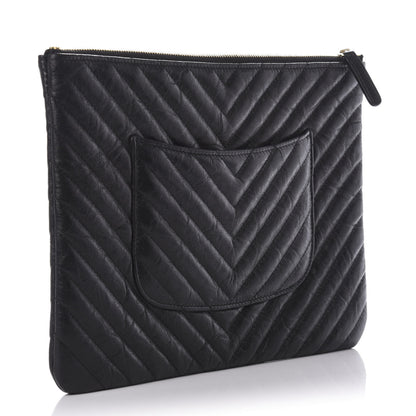 Chanel Aged Calfskin Chevron Quilted Medium Cosmetic Case Black 3 of 7