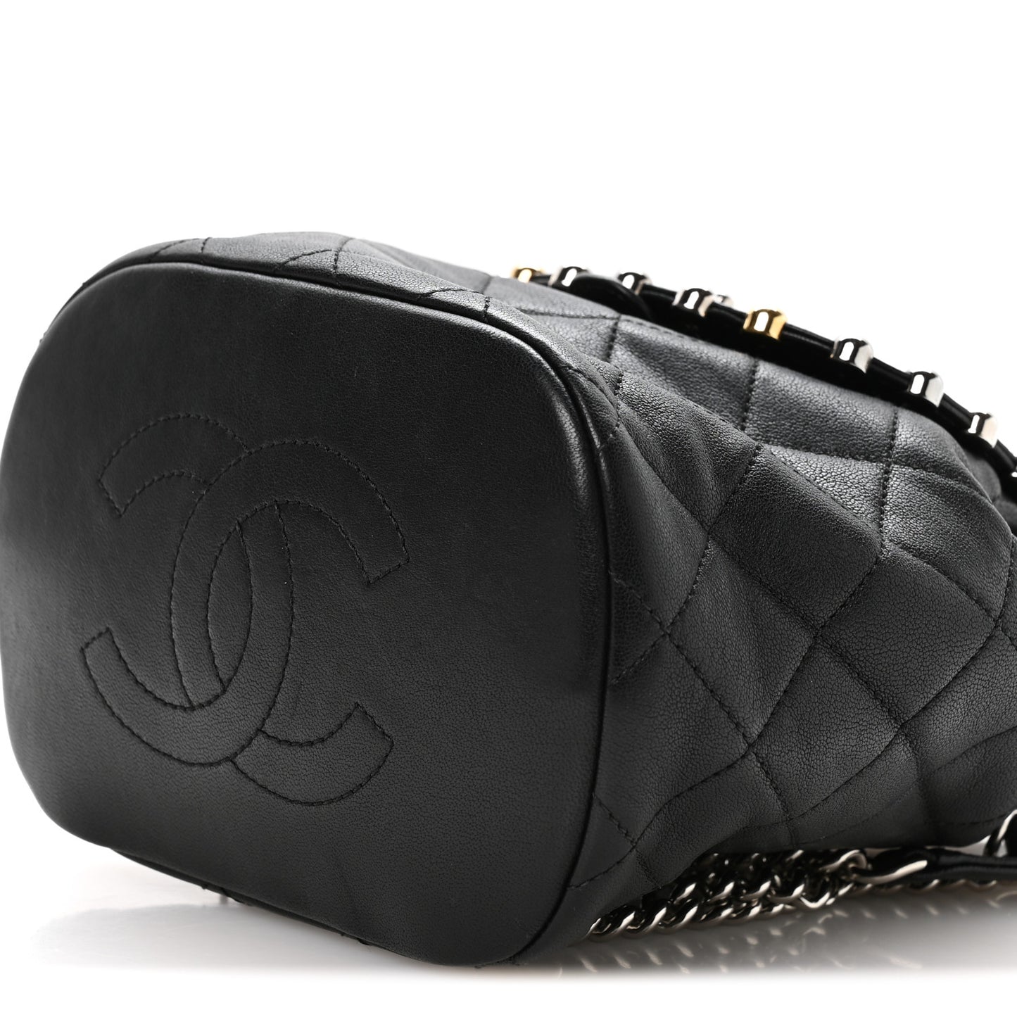 Lambskin Quilted Metallic Bubble Backpack Black