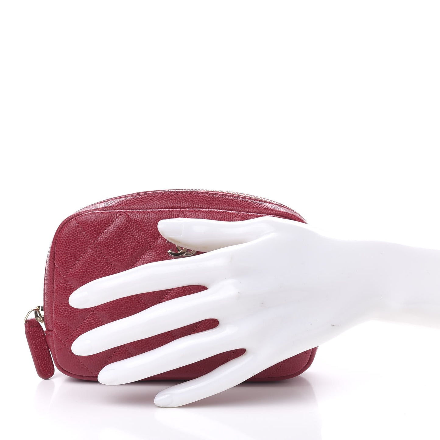 Lambskin Quilted Small Curvy Pouch Cosmetic Case Red