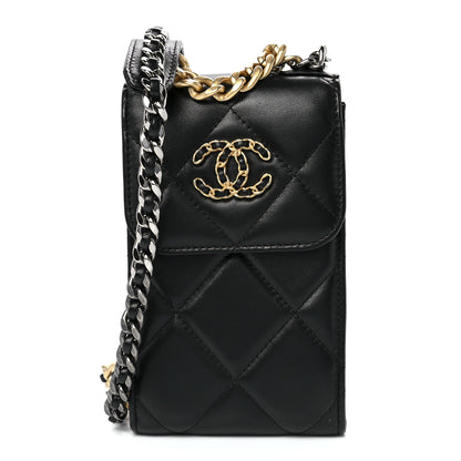 Chanel Lambskin Quilted Chanel 19 Phone Holder With Chain Black 1 of 12