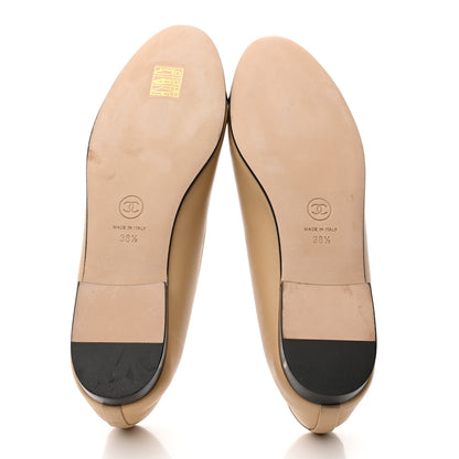 Chanel Lambskin Cap Toe CC Ballerina Flats 38.5 Beige Black 5 of 9