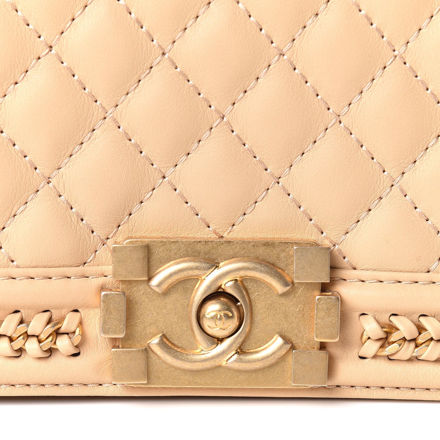 Calfskin Quilted Small Boy Handle Flap Beige
