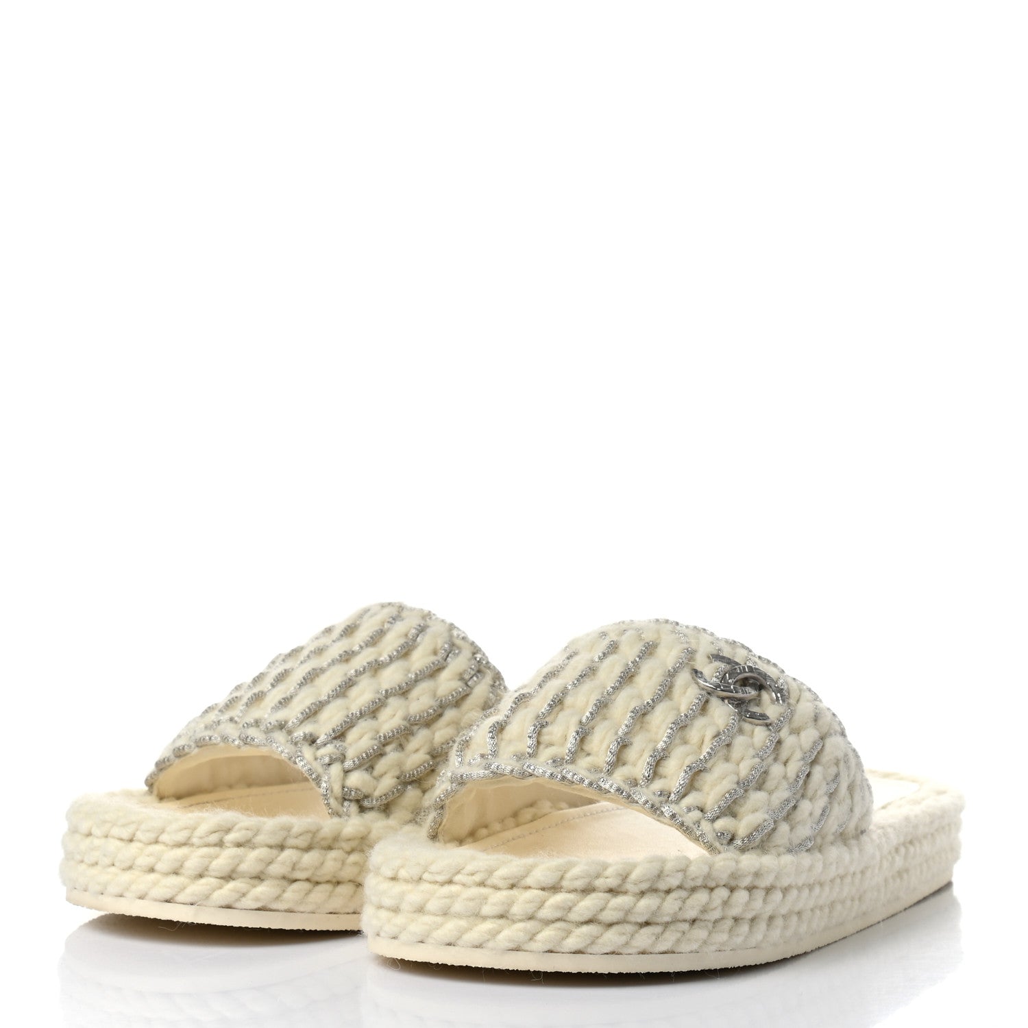 Chanel Braided Knit CC Mules 38 Ecru 3 of 9