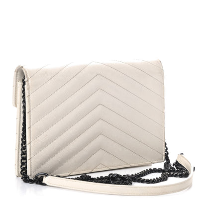 Saint Laurent Grain De Poudre Matelasse Chevron Monogram Envelope Chain Wallet White 2 of 7
