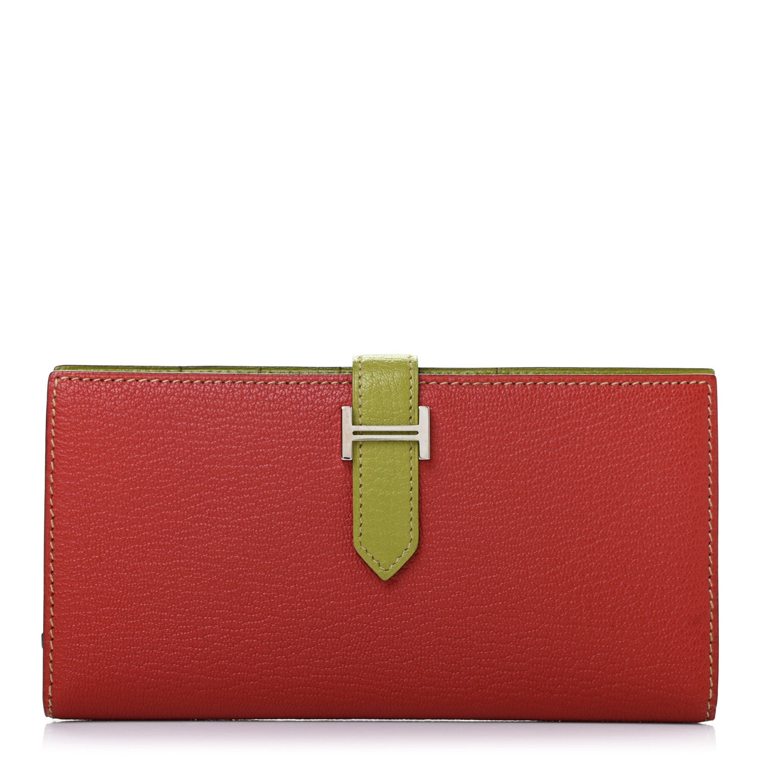 Hermes Chevre Mysore Bearn Wallet Rouge Vif Vert Anis 1 of 7