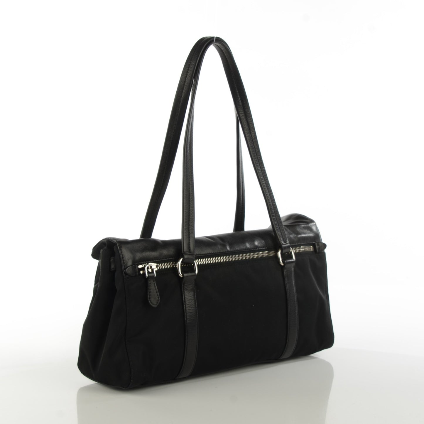 Tessuto Nylon Vitello Foldover Pushlock Satchel Black