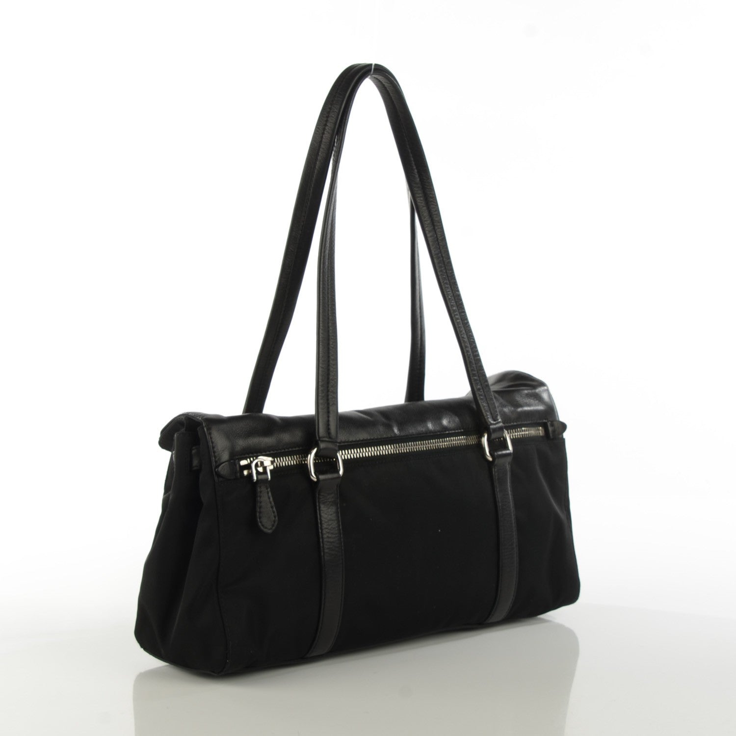 Prada Tessuto Nylon Vitello Foldover Pushlock Satchel Black 3 of 8