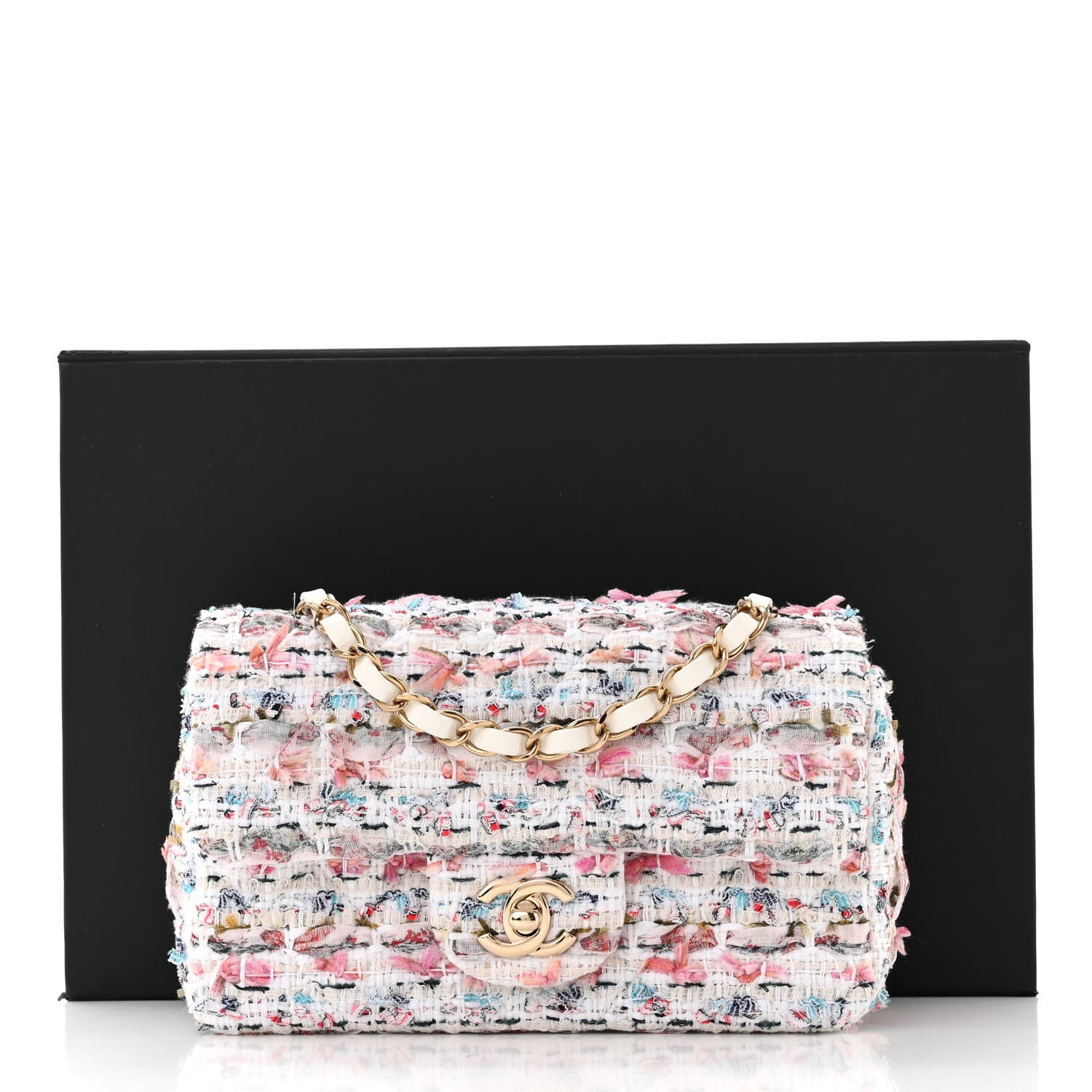 Chanel Tweed Quilted Mini Rectangular Flap Ecru Pink Blue Green 11 of 11