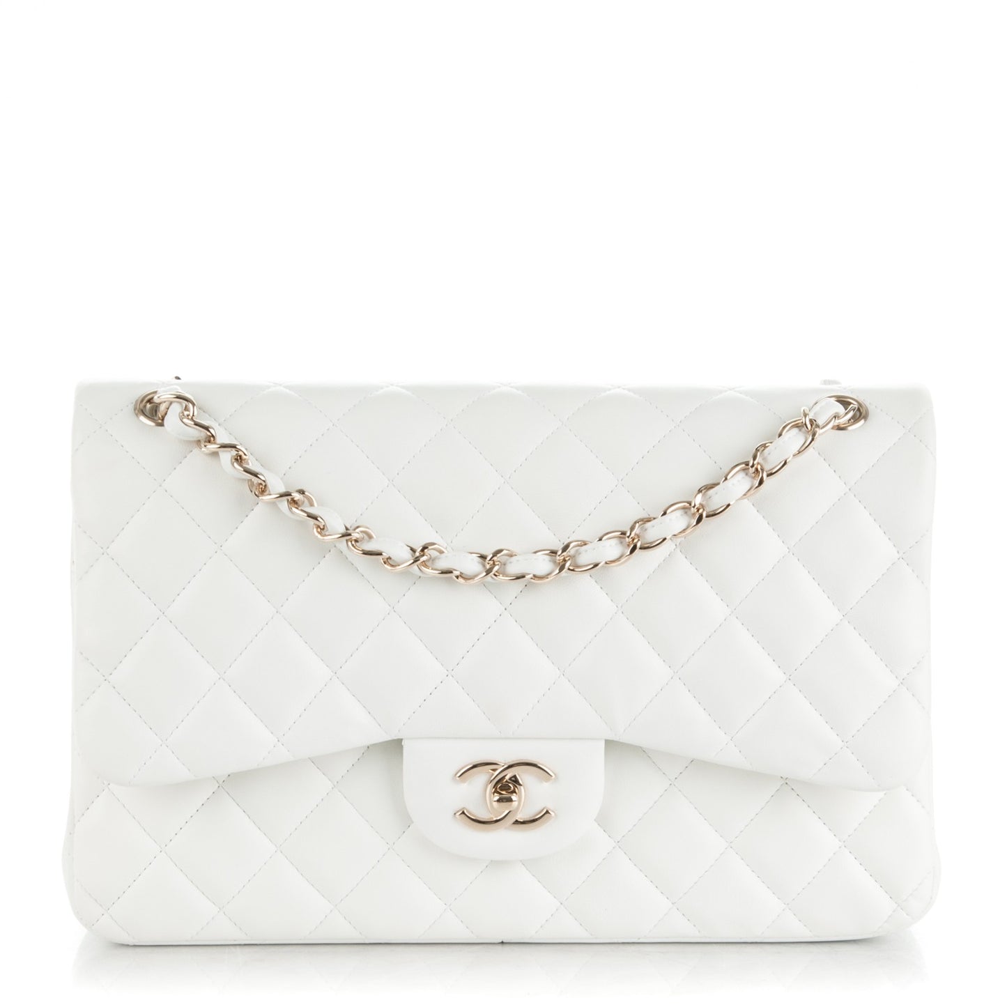 Lambskin Quilted Jumbo Double Flap White
