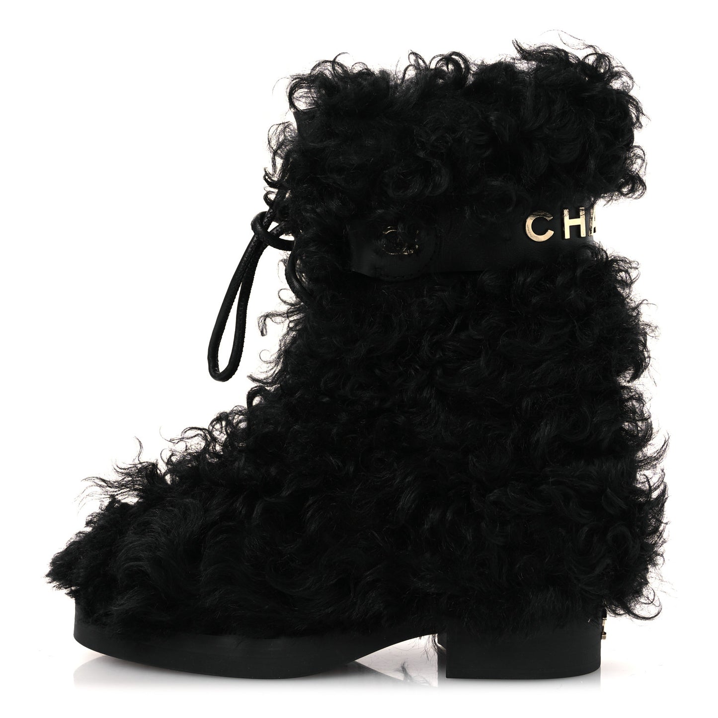 Shearling Sheepskin High Boots 37.5 Black