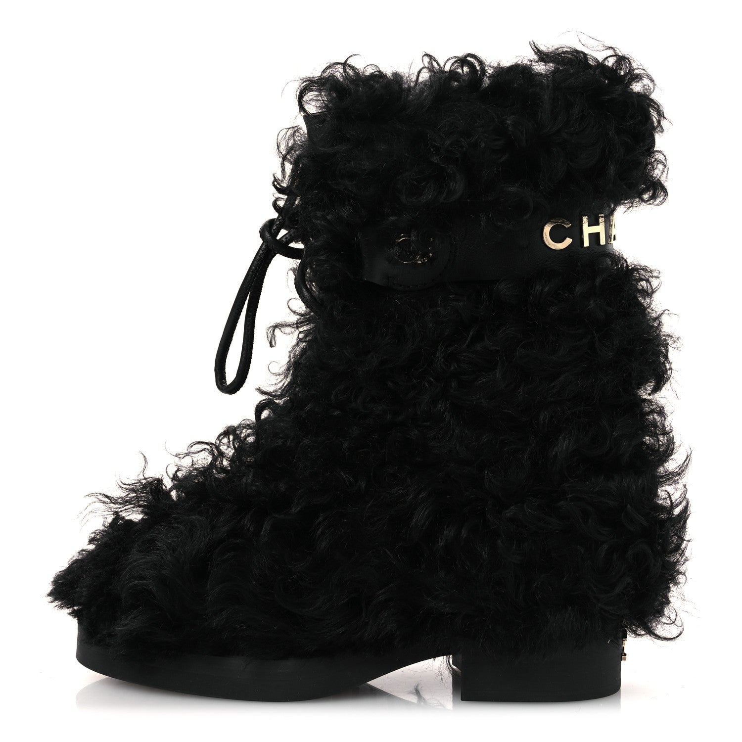 Chanel Shearling Sheepskin High Boots 37.5 Black 1 of 11