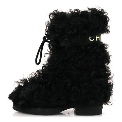Chanel Shearling Sheepskin High Boots 37.5 Black 1 of 11