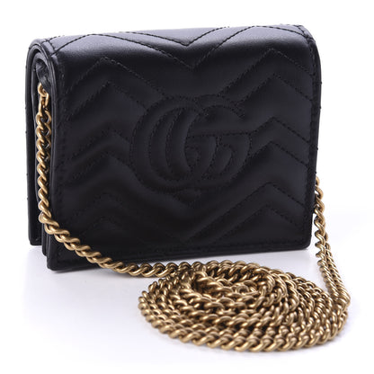 Gucci Calfskin Matelasse GG Marmont Mini Wallet On Chain Black 3 of 10
