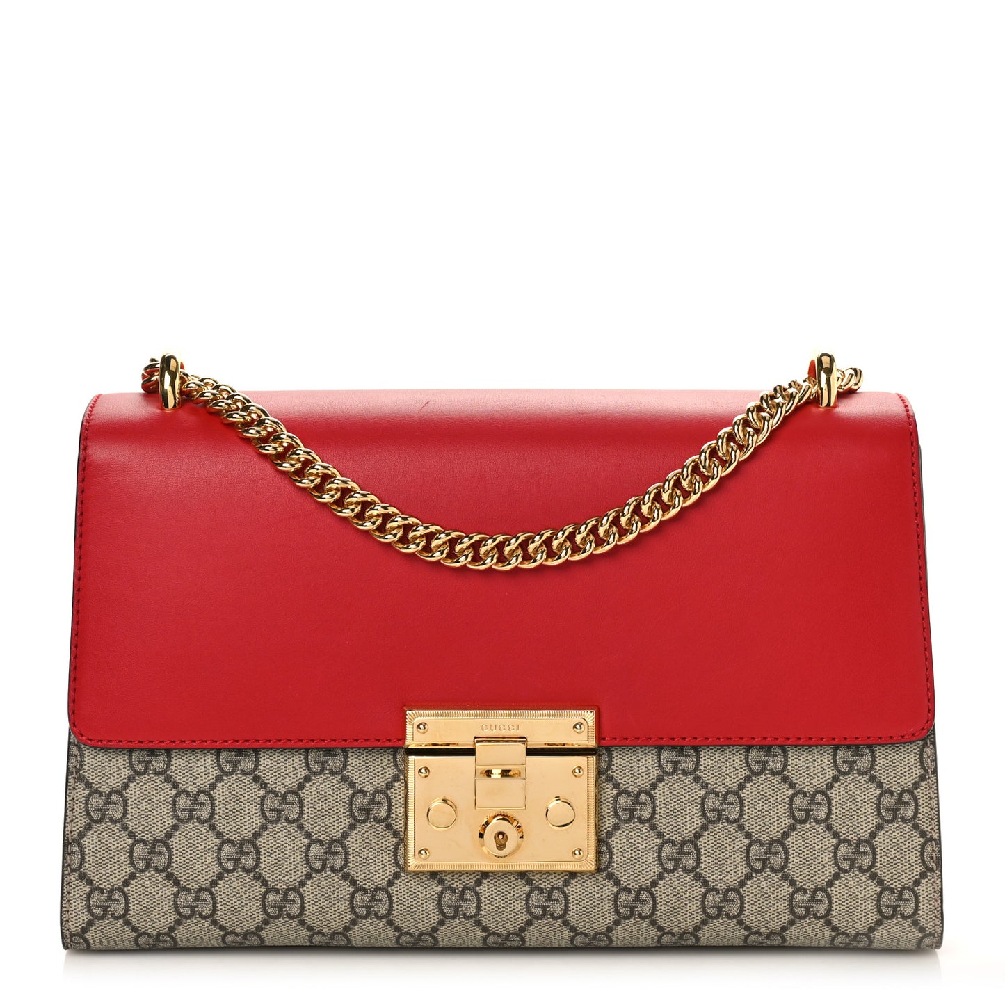 GG Supreme Monogram Calfskin Medium Padlock Shoulder Bag Beige Hibiscus Red New Rosette