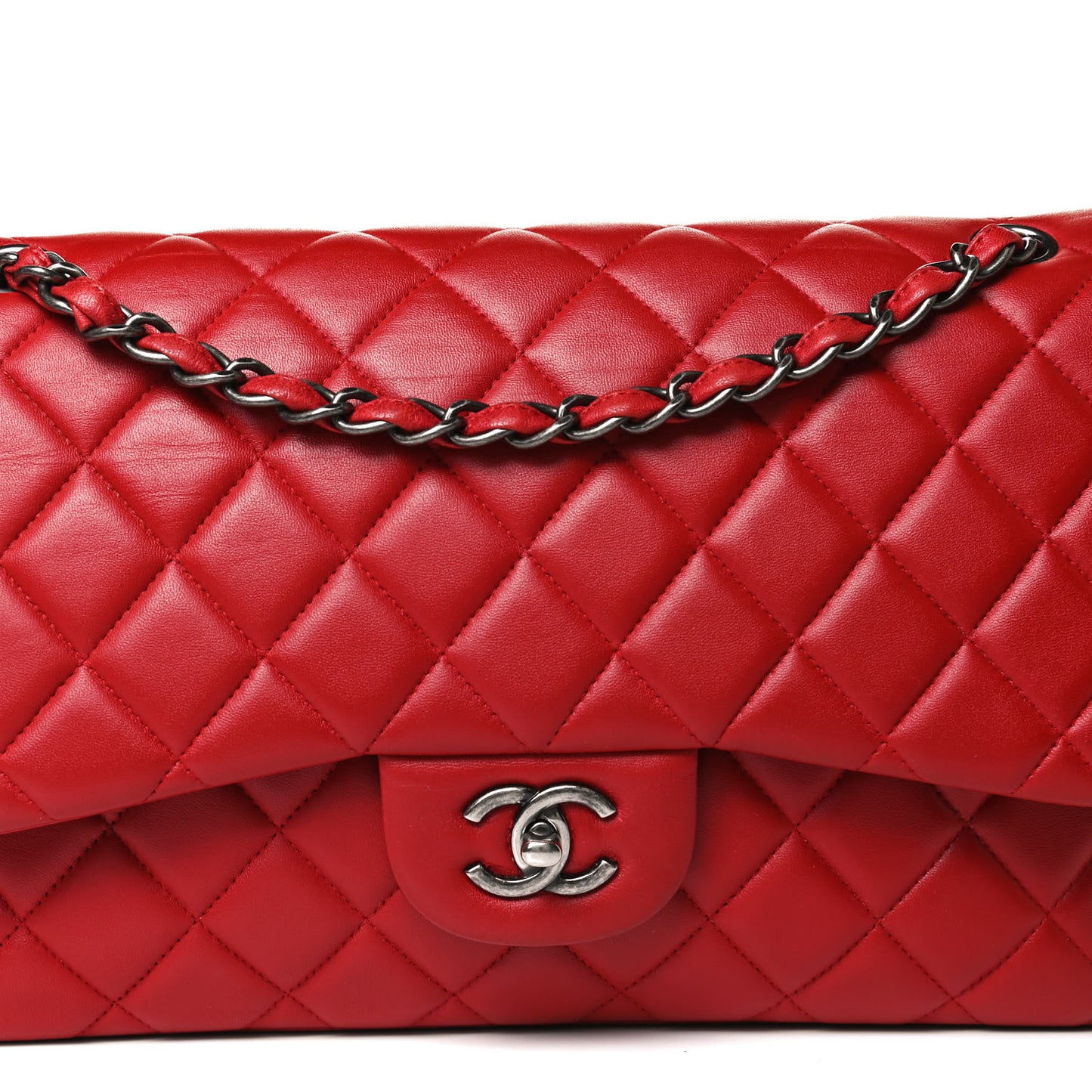 Lambskin Quilted Jumbo Double Flap Red