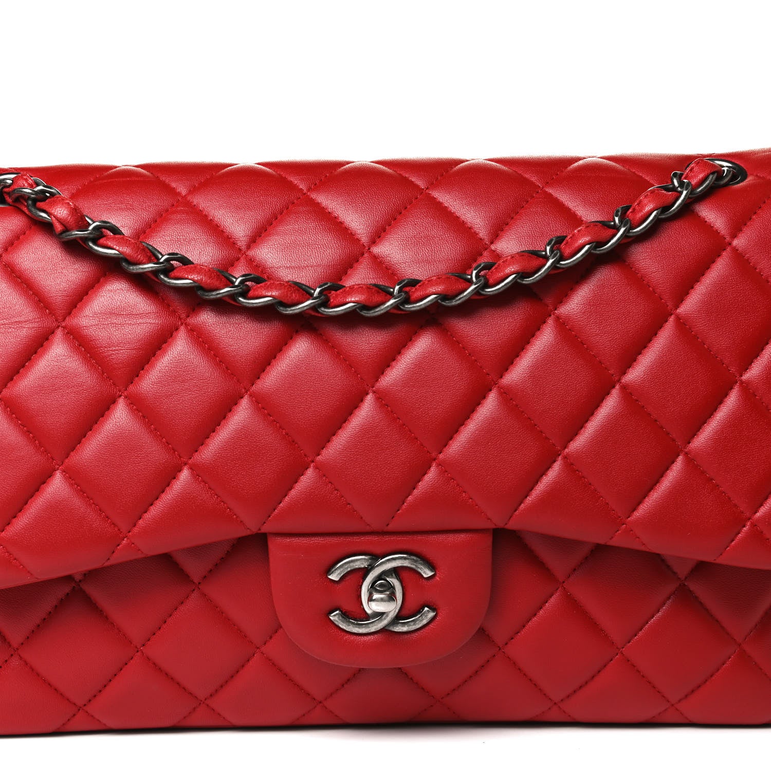 Chanel Lambskin Quilted Jumbo Double Flap Red 8 of 13