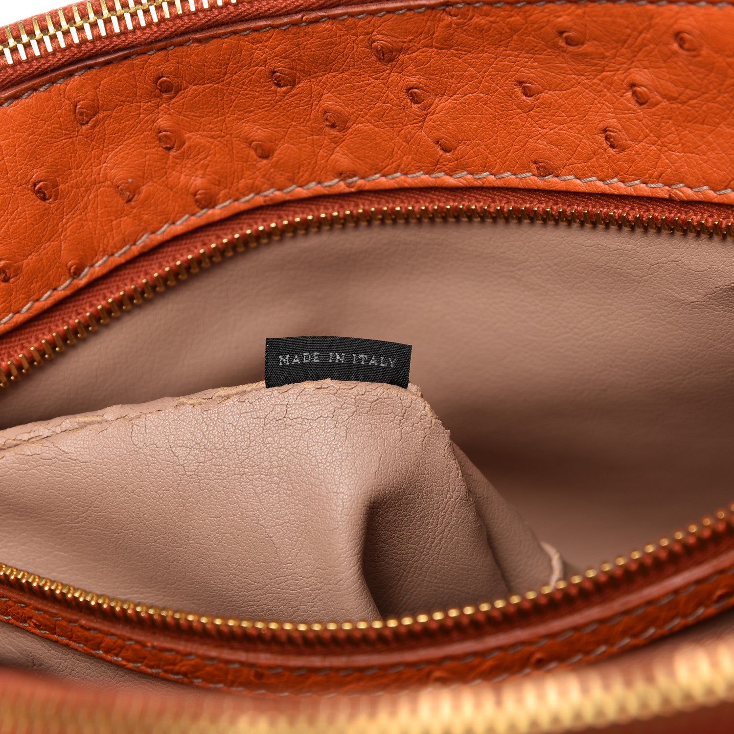 Prada Ostrich Double Zip Tote Papaya 9 of 14