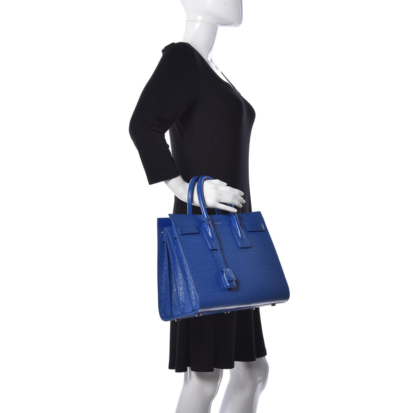 Calfskin Crocodile Embossed Small Sac De Jour Royal Blue