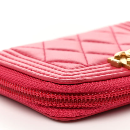 Chanel Lambskin Quilted Boy Zip Around Coin Purse Wallet Fuchsia 10 of 11