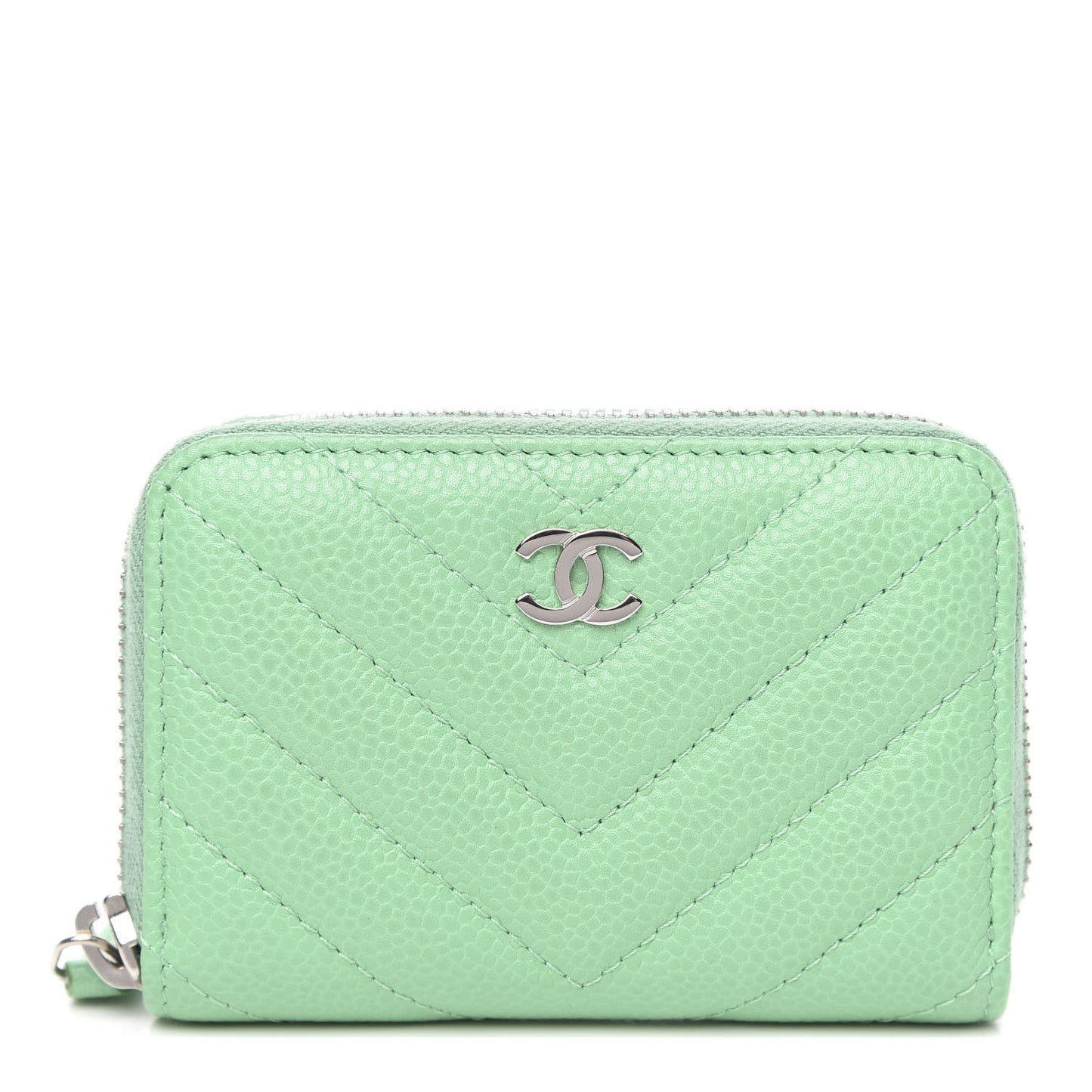 Caviar Chevron Quilted Zip Around Coin Purse Light Green