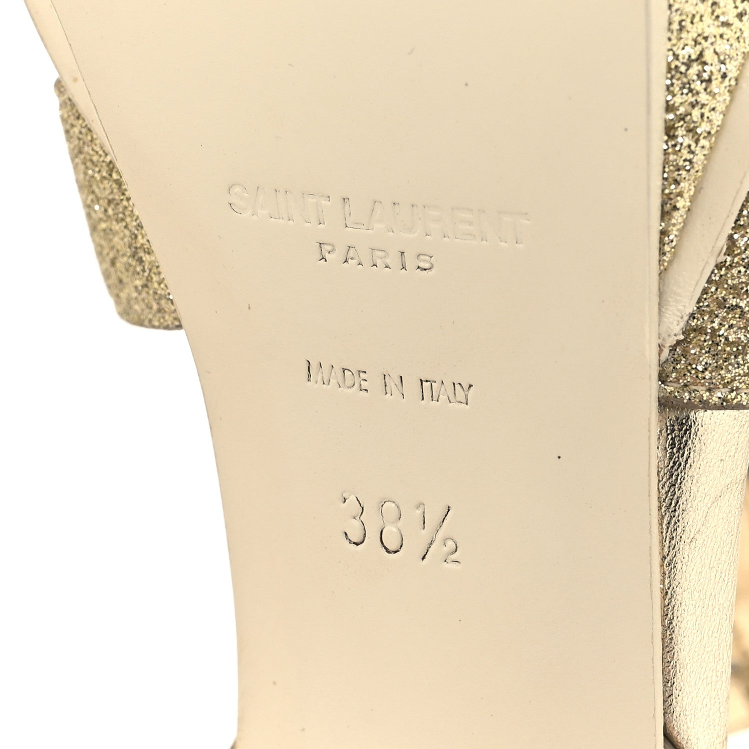 Saint Laurent Glitter Calfskin Tribute 105 Platform Sandals 38.5 Gold 7 of 9