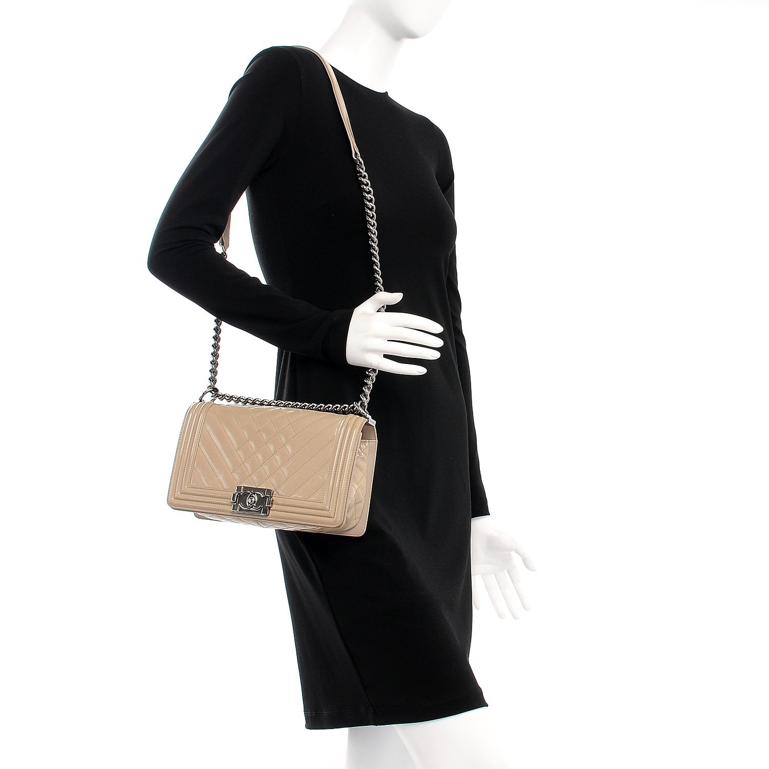 Chanel Patent Chevron Medium Boy Flap Beige 2 of 16