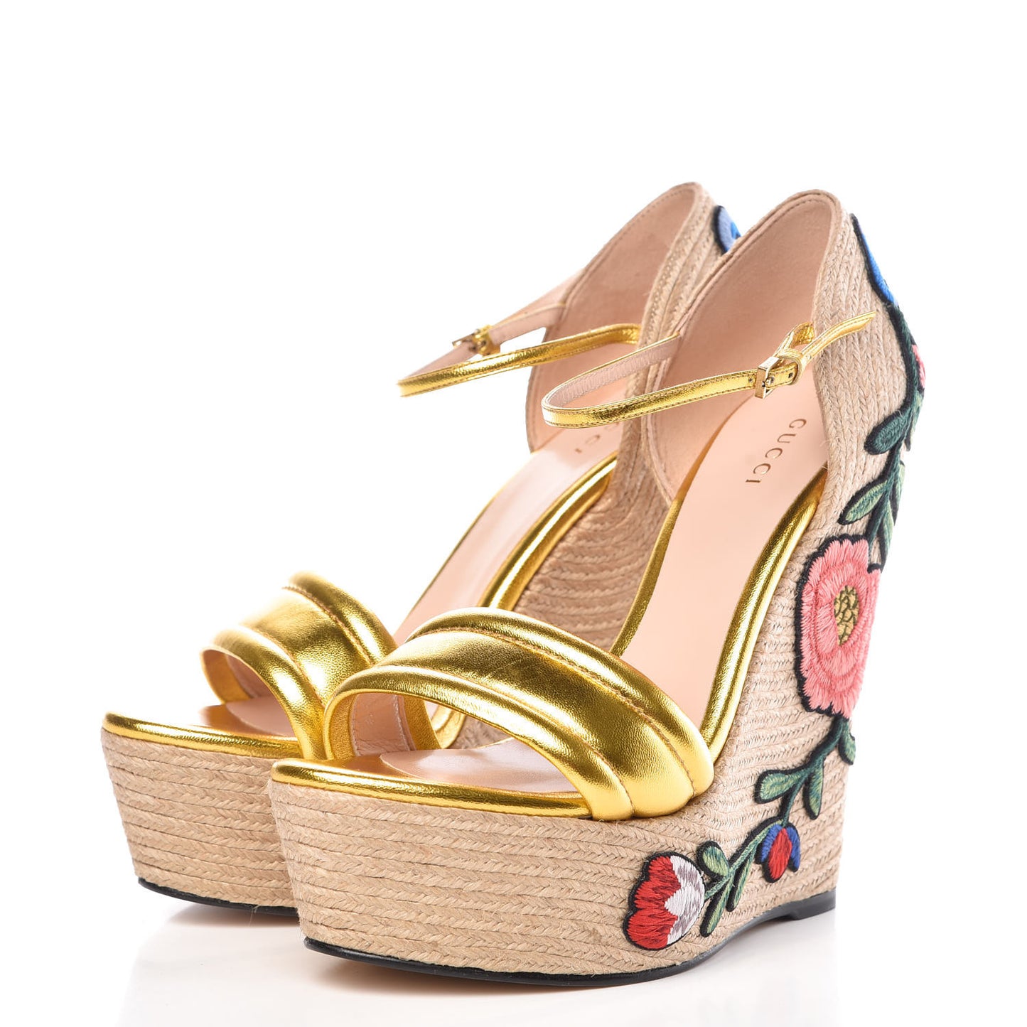 Metallic Nappa Ophelia Espadrille Platform Wedge Sandals 39.5 Oro Vecchio