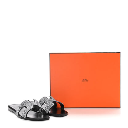 Hermes Velvet Goatskin Crystal Beads Oran Sandals 38 Gris Argente Black 12 of 12