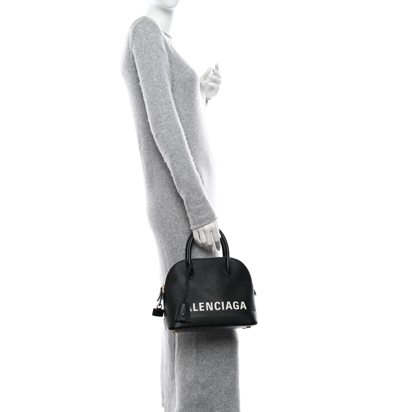 Grained Calfskin Logo S Ville Top Handle Bag Black White