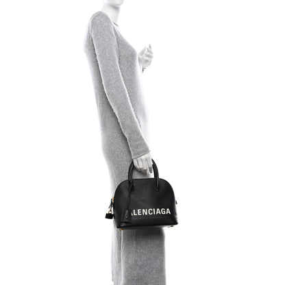 Balenciaga Grained Calfskin Logo S Ville Top Handle Bag Black White 2 of 9