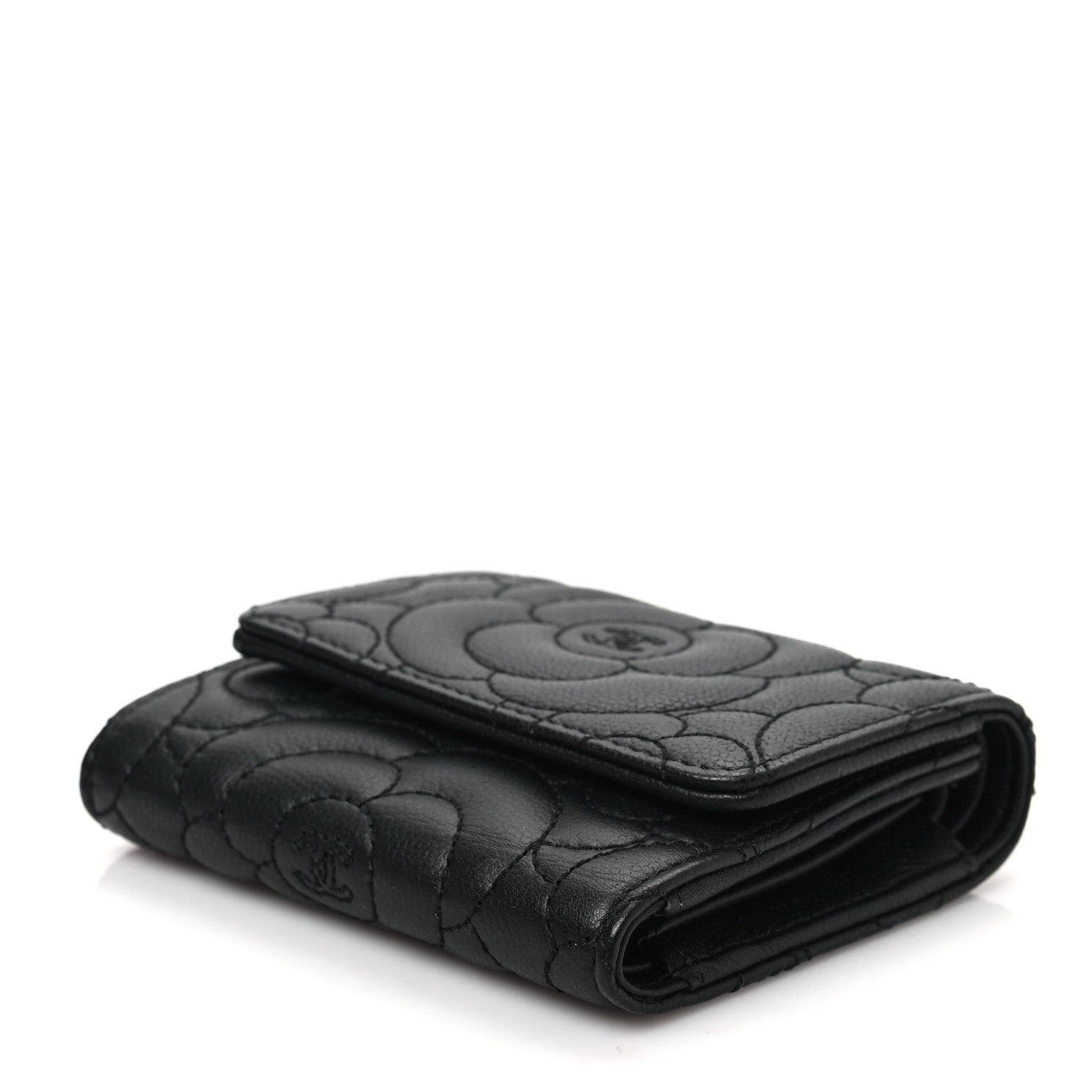 Chanel Caviar Camellia Embossed Compact Wallet Black 16 of 16