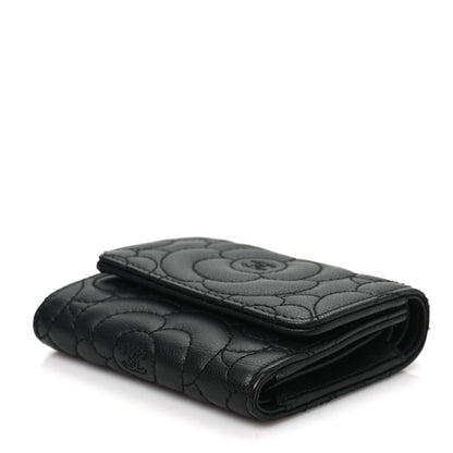 Chanel Caviar Camellia Embossed Compact Wallet Black 16 of 16