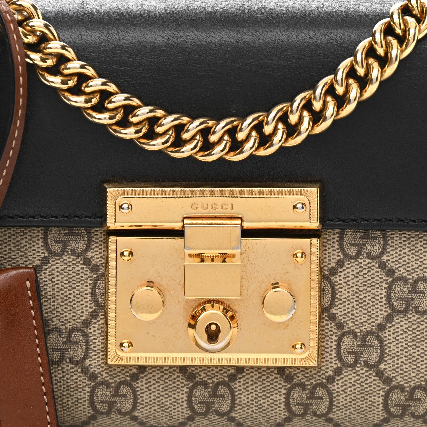 Gucci GG Supreme Monogram Calfskin Small Padlock Shoulder Bag Beige Black Cuir 8 of 14