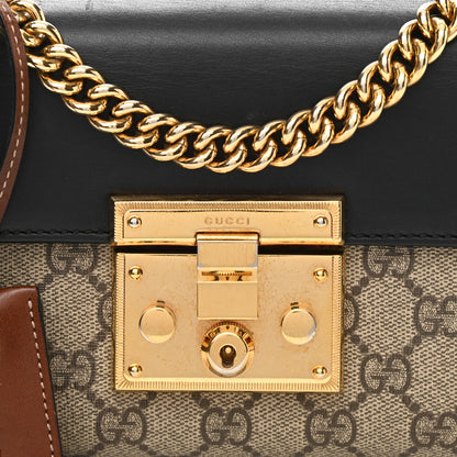 Gucci GG Supreme Monogram Calfskin Small Padlock Shoulder Bag Beige Black Cuir 8 of 14