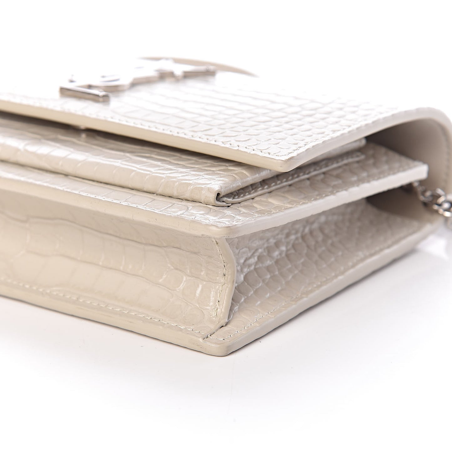 Calfskin Crocodile Embossed Monogram Sunset Chain Wallet Blanc Vintage