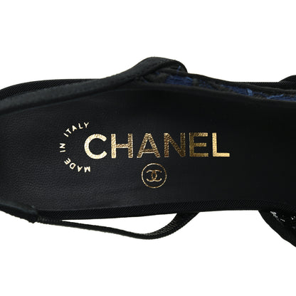 Chanel Lace Grosgrain Cap Toe CC Slingback Pumps 40 Navy Black 7 of 10