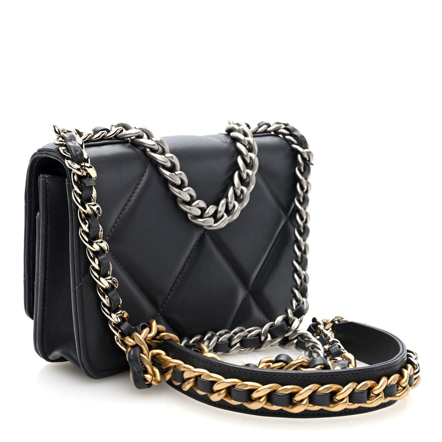 Chanel Lambskin Quilted Chanel 19 Wallet On Chain WOC Dark Grey 3 of 10