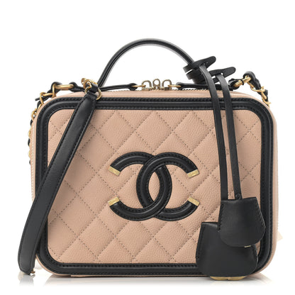 Chanel Caviar Quilted Medium CC Filigree Vanity Case Beige Black 1 of 13