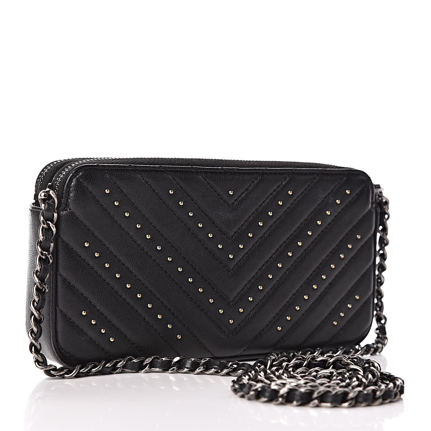 Chanel Sheepskin Chevron Quilted Studded Reissue Small Clutch With Chain Black 3 of 13