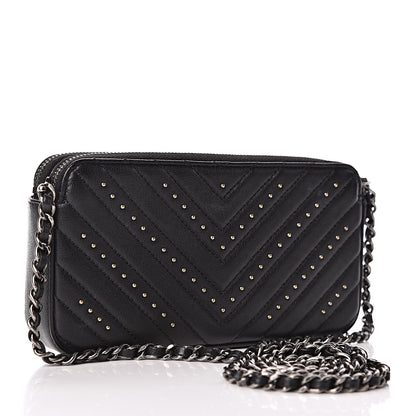 Chanel Sheepskin Chevron Quilted Studded Reissue Small Clutch With Chain Black 3 of 13