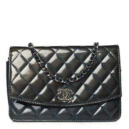 Chanel Patent Quilted Brilliant Wallet On Chain WOC Blue 1 of 14